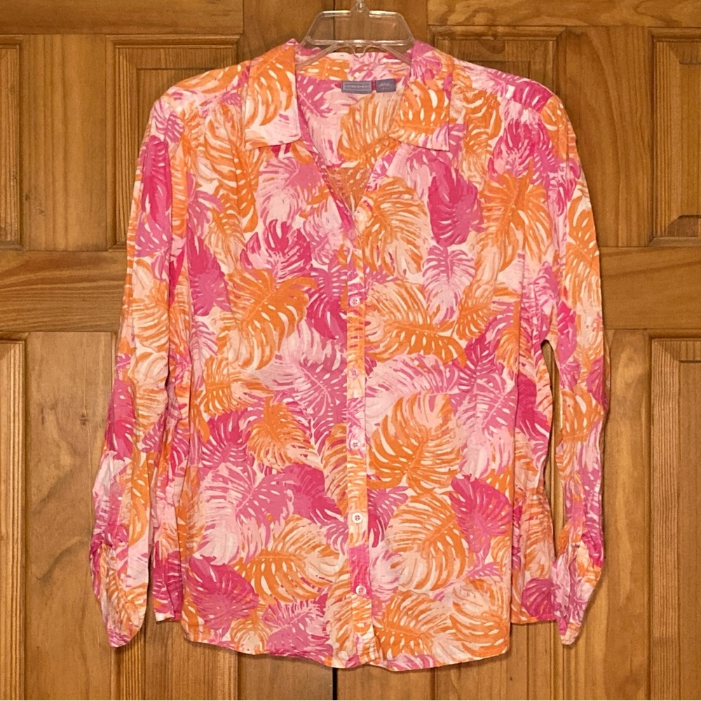NWOT Laura Scott Vintage 90s Top Long Sleeve Blouse Orange Pink Size XL